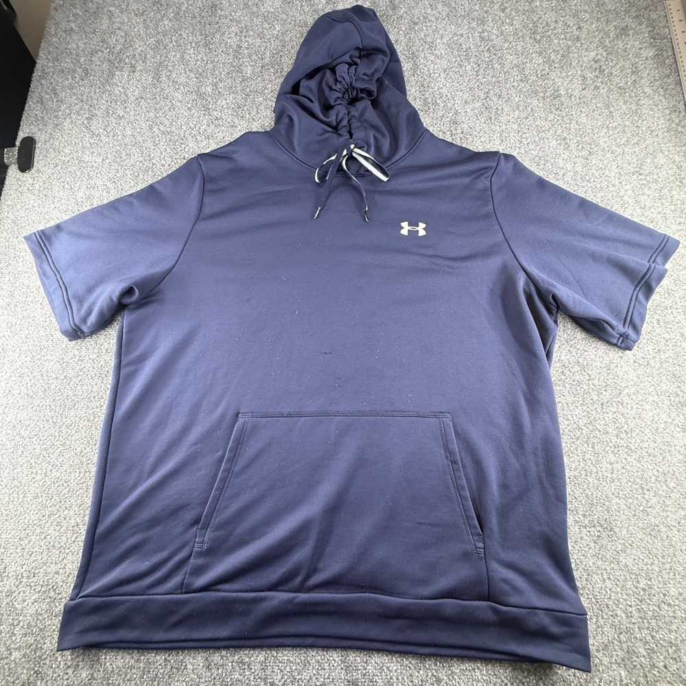 Under Armour Mens 3XL Navy Blue Short Sleeve Baseball Hoodie Loose Fit 0450